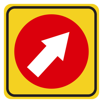 a yellow and red sign with an arrow pointing up png