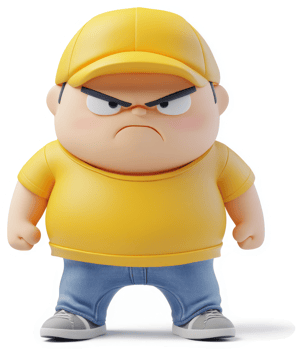 Angry cartoon boy in yellow attire. png