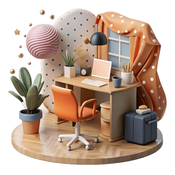 elegant modern Home Office with Desk and Chair Cutout Element detailed png
