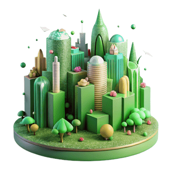 vibrant modern Green Cityscape with Vertical Gardens Transparent Background high quality png