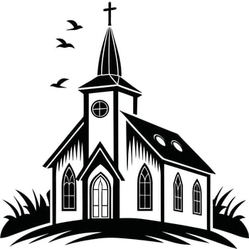 Black Silhouette of a Vintage Traditional Country Scene for Rural Art vector