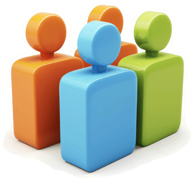 Colorful, stylized figures representing a group of people. png