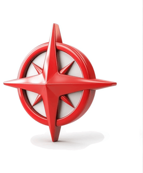Red compass rose highlights direction and guidance. png
