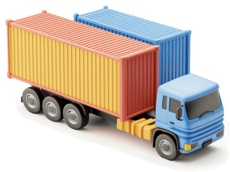 Two shipping containers are atop a blue truck. png