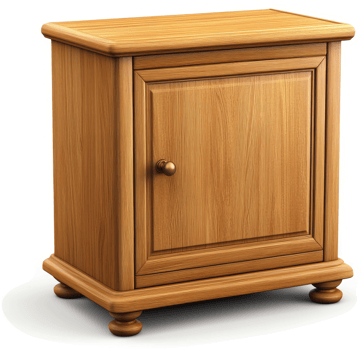 Light-colored wooden nightstand with a single door. png