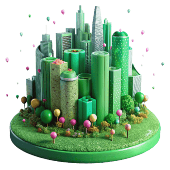 wonderful vintage Green Cityscape with Vertical Gardens Transparent Background detailed png