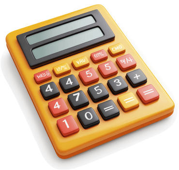 Orange calculator with numerical buttons and a display. png