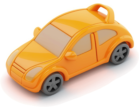 Colorful cartoon car model, rendered in bright orange. png