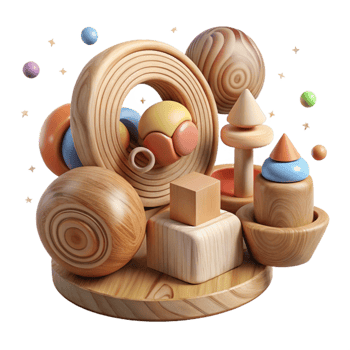 dramatic minimalist Handcrafted Wooden Toys Transparent Background Natural Wood Grain detailed png