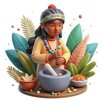 dramatic artistic Indigenous Woman Grinding Herbs Cutout high quality png