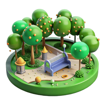 vibrant creative Green City Park Aerial View Isolated premium png
