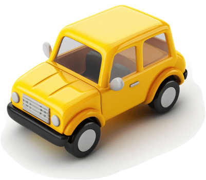 Bright yellow toy car illustration. png