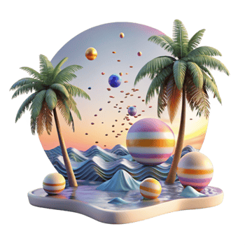 extraordinary vintage Ocean Sunset with Palm Trees Isolated authentic png