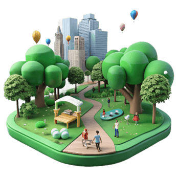 magnificent classic Green City Park with People Relaxing Cutout detailed png