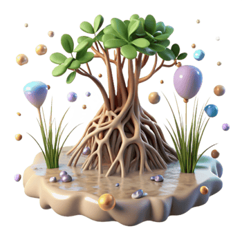 vibrant rustic Mangrove Roots Emerging From Water Transparent Background detailed png