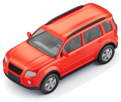 Red toy SUV vehicle, presented in an isometric view. png
