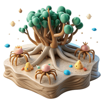 beautiful classic Mangrove Roots and Small Crabs Transparent Background premium png