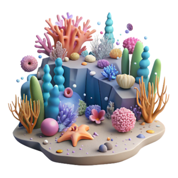 beautiful artistic Ocean Floor Coral Reef Ecosystem Cutout Underwater Scene premium png