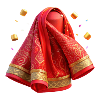beautiful abstract Red Indian Sari with Paisley Print Isolated high resolution png