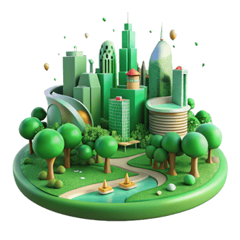 extraordinary vintage Green Cityscape with Parks and Trees Transparent Cutout premium png