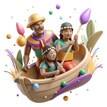 impressive abstract Indigenous Family Paddling Canoe Cutout png
