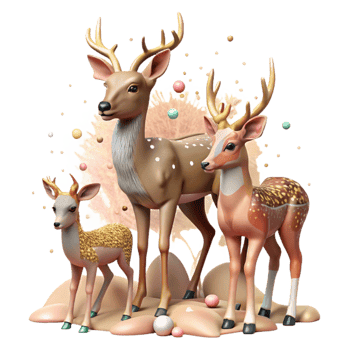 elegant rustic Grazing Deer Family Isolated Transparent Background with Fawns high resolution png