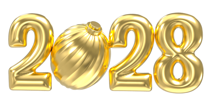 happy new year 2028 with gold 3d render png