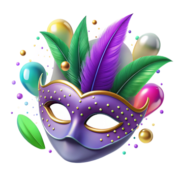 stunning contemporary Mardi Gras Feathers Mask Isolated Purple and Green detailed png