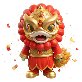 serene minimalist Lion Dance Costume Isolated Vibrant Red and Gold png
