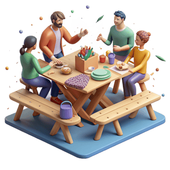 magnificent artistic People Sharing Food and Conversation at Picnic Table Cutout authentic png