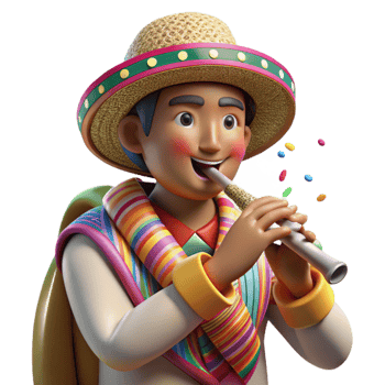 extraordinary minimalist Peruvian Quena Flute Player Traditional Hat Detail Isolated Element authentic png