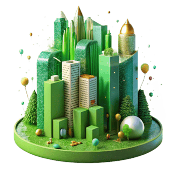 stunning creative Green Cityscape with Vertical Gardens Transparent Background genuine png