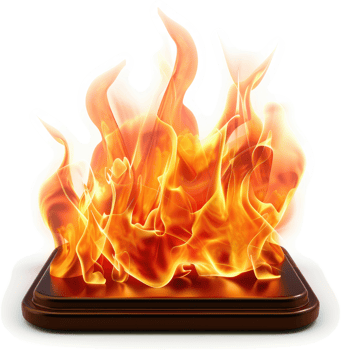 Fiery flames rising from a dark wooden platform. png