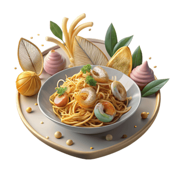 serene vintage Plate of Pad Thai with Shrimp Cutout premium png