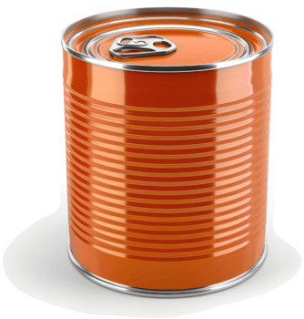 Bright orange cylindrical food can with metal lid. png