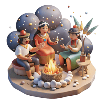 stunning contemporary Indigenous Family Gathering Around Fire Cutout high resolution png