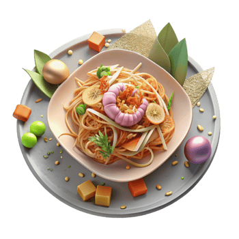 stunning artistic Plate of Pad Thai with Shrimp Cutout detailed png