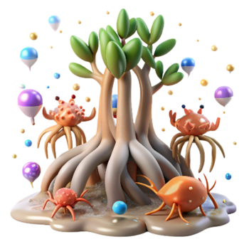 dramatic vintage Mangrove Roots and Small Crabs Transparent Background authentic png