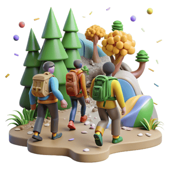 dramatic creative Group of People Hiking in Forest Isolated high resolution png