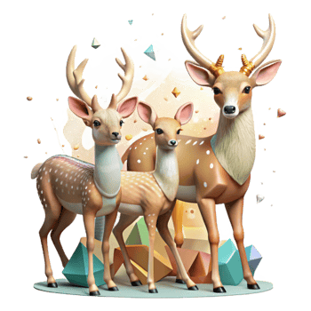 dramatic minimalist Grazing Deer Family Isolated Transparent Background with Fawns authentic png