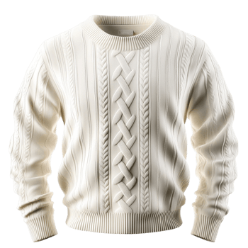 White Sweater Featuring Cable Knit Design and Elegant Style, A Cozy Fashion Statement Perfect as a Romantic Gift or Everyday Accessory, Blending Comfort and Charm in a Thoughtful Way, png