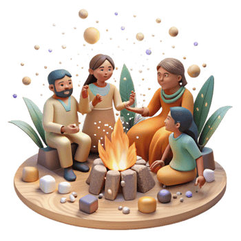 elegant artistic Indigenous Family Gathering Around Fire Cutout authentic png