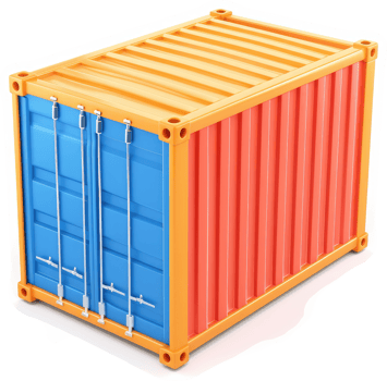 Colorful shipping container depicts international trade. png