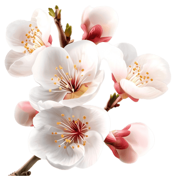 Delicate White Cherry Blossoms Branch Capturing the Beauty of Spring Gentle Petals and Graceful Form, A Symbol of Natures Serenity and Seasonal Elegance Perfect for Decorative Display, png