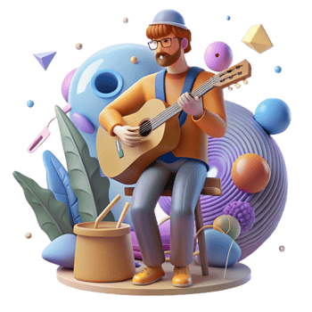 serene contemporary Local Musician Playing Instrument Isolated Lively Performance original png