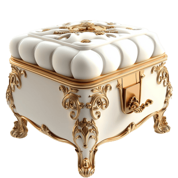 White Golden Treasure Chest Ornate Design Anti que Storage Luxury Charm png