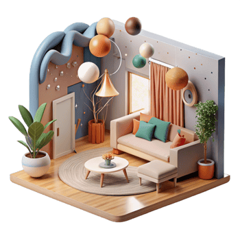 vibrant rustic Modern Apartment Interior Cutout premium png