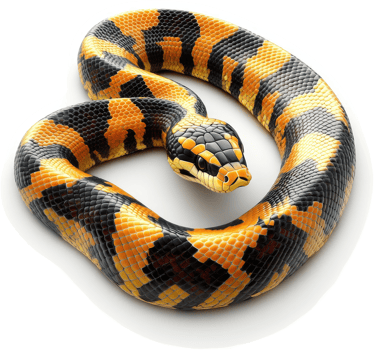 Ornate snake in a coiled posture, displaying vibrant colors. png