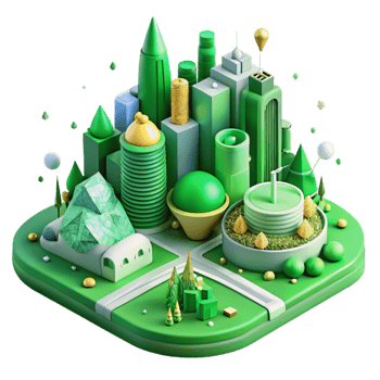vibrant rustic Green City Landscape Isometric View Cutout premium png