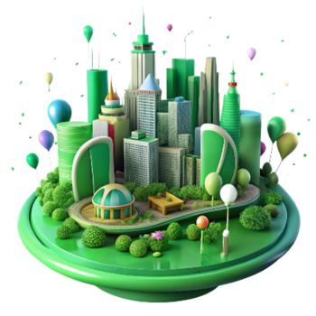wonderful vintage Green City Skyline with Trees and Parks Isolated Cutout detailed png